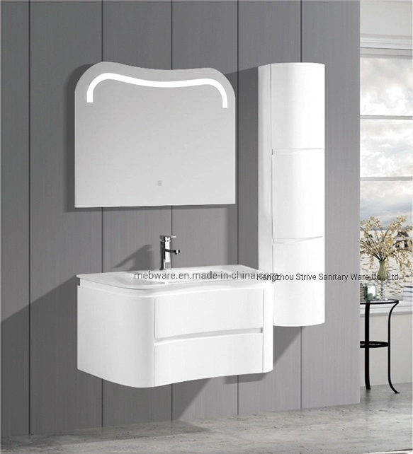 Best Selling Good Price Designed Wall Hung Mounted Bathroom Vanity PVC Bathroom Cabinet with LED Mirror and Side Cabinet