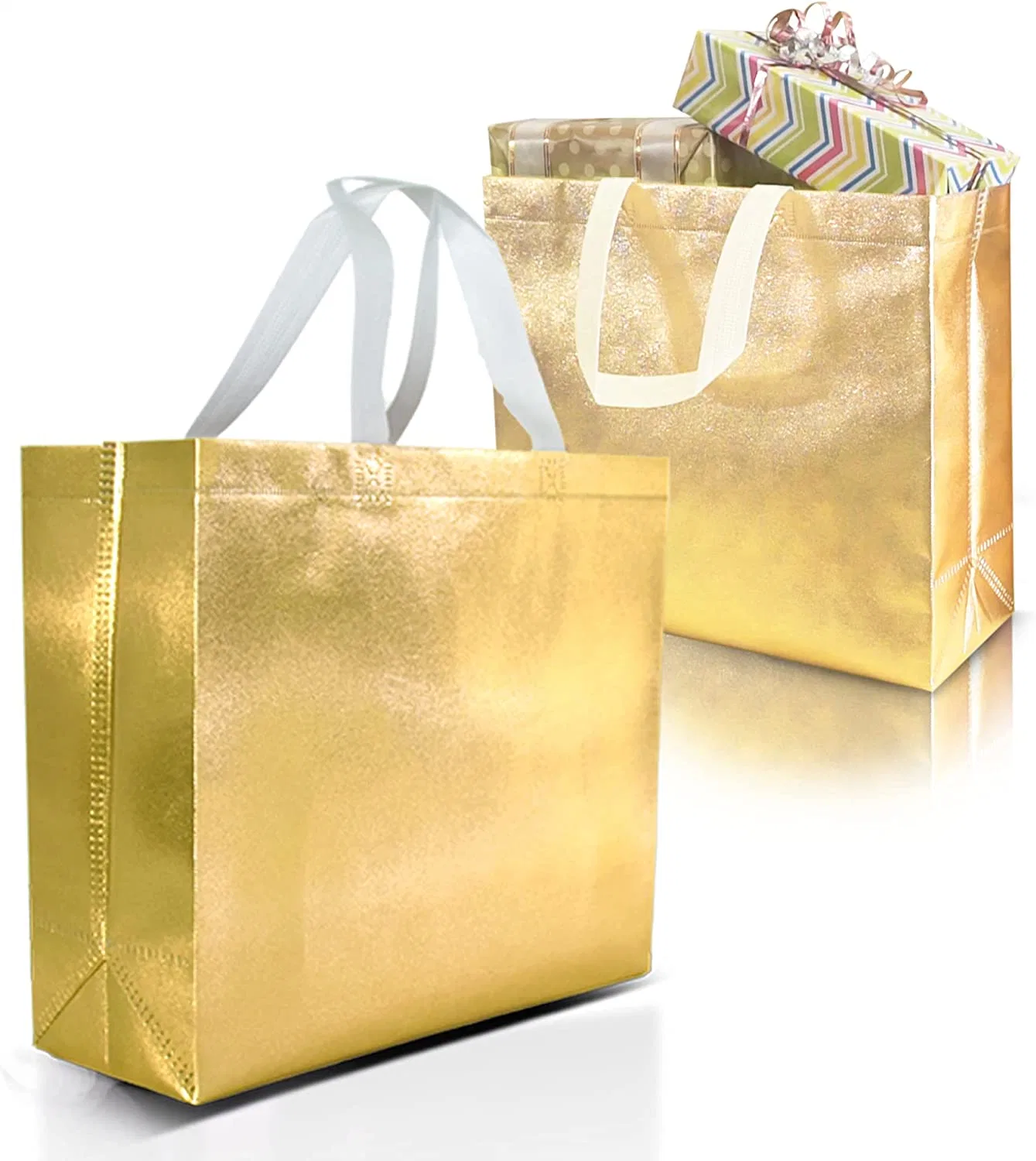 Spot Shiny Christmas Multi-Color Laser Eco Reusable Bright Film Lamination Non-Woven Shopping Tote Gift Bag