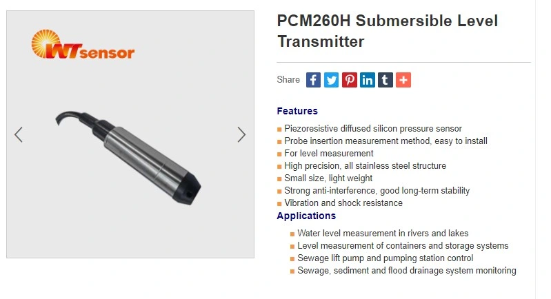 Wtsensor PCM260h CE Piezoresistive Silicon Water Tank Level Measurement Sensor