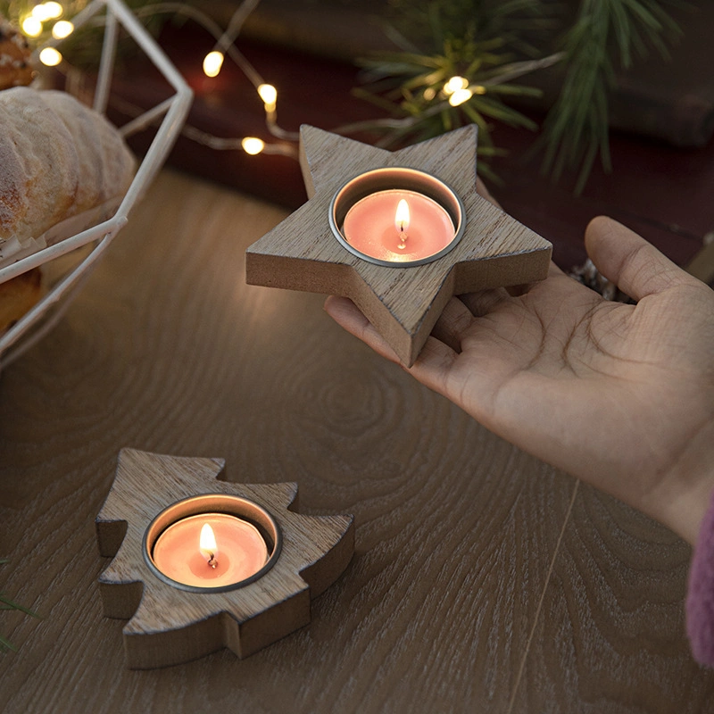 Christmas Candle Holder Craft Wooden Star Christmas Trees Snowing Party Table Tooper Decoration