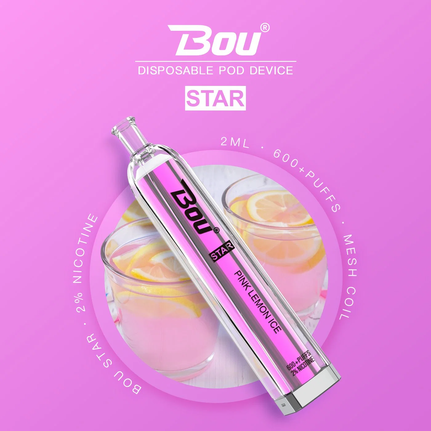 2023 Nuevo Modelo de la estrella original Bou 600 inhalaciones sabor de la fruta de Vape desechables personalizable