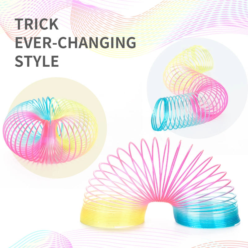 Rainbow Coil Magic Spring Toy for Kids Classic Novelty Plastic Spring Toy Rainbow Circle Fidget Stress Toy Plastic Coil Spring Party Favor Toy for Boys and Girl