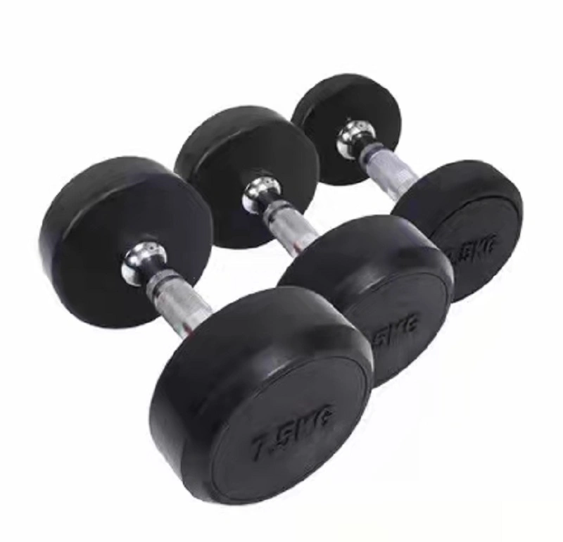 High quality/High cost performance  Commercial Gym Body Building Dumbbell 2.5kg-50kg Rubber Black Round Dumbbell Set