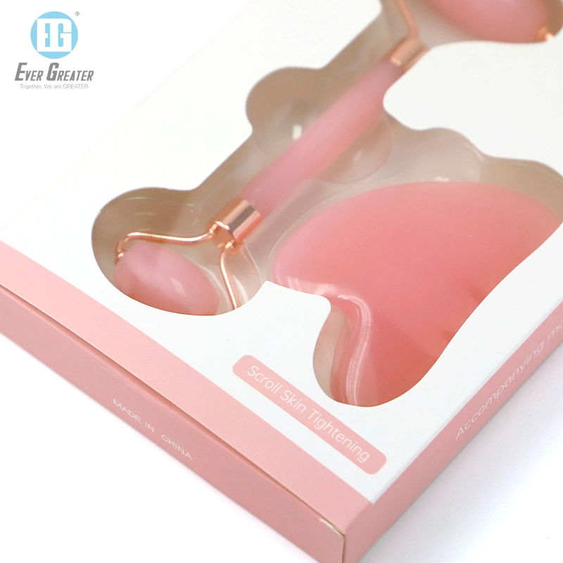 Jade Roller Gua Sha Set Pink Customized Paper Packaging Box with Clear Plastic PVC Window