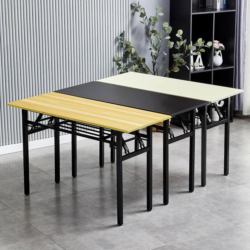 Splicing Foldable Lightweight Office Furniture Metal Wood MFC Folding Table with Bookself