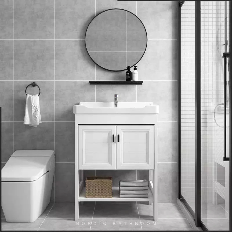 Suministro de esquina pequeña Vanity sólido de madera PVC Cuarto de baño Gabinetes