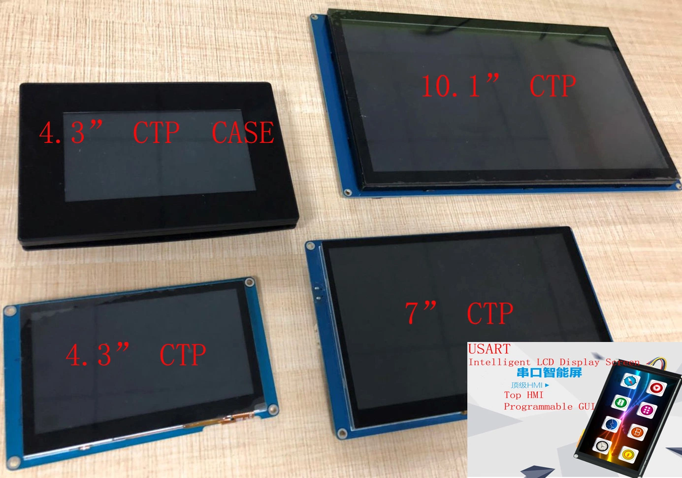 Usart HMI Programmable LCD Module Touch Display Screen 4.3 7 10 Inch, Rtp CTP, Pcap, Serial COM RS232 485