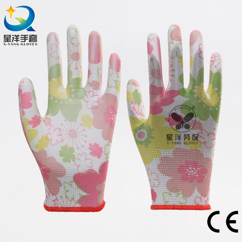 13G Impression fleur colorés en nitrile Floral / pu travailler sur le jardin de la sécurité des gants de travail main couché