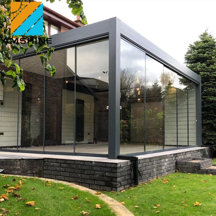 Pergola motorisé de luxe en aluminium étanche extérieur Gazebo avec porte de verre