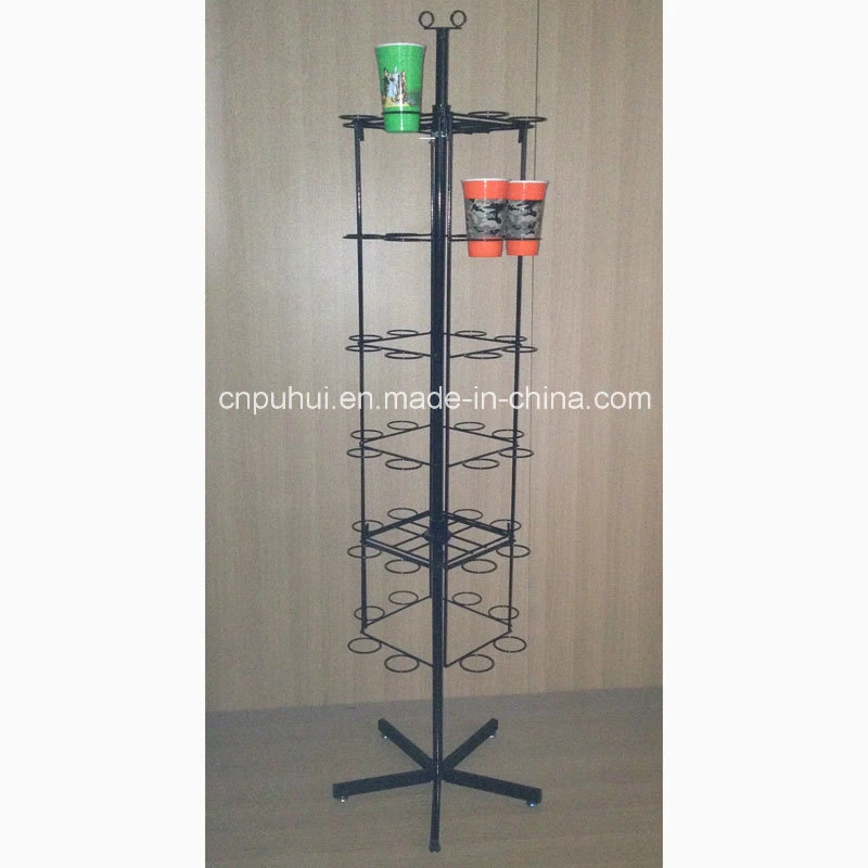 Iron Wire Form Holder Free Standing Floor Plastic Retail Cups Rack Display (PHY2032)