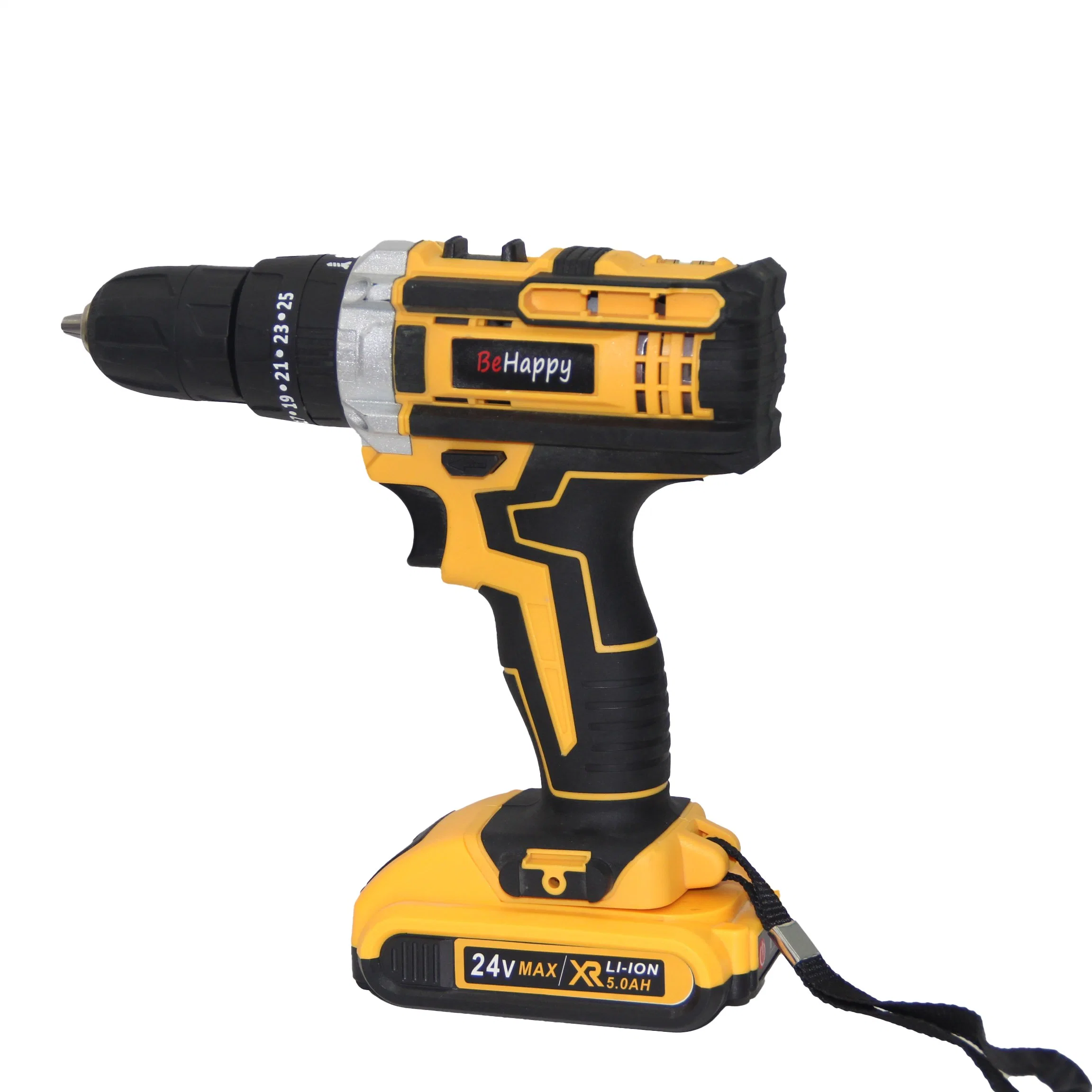 Behappy 21V amarillo Power Tool taladro de mano inalámbrico para la perforación de metal y madera