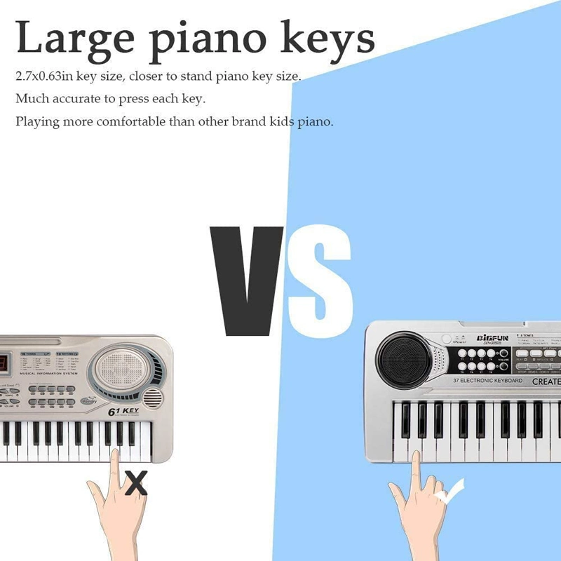 Kids Silver 37 Keys Portable Electronic Musical Instrument Multi-Function Music Piano for Kids Early Learning Educational Toy Birthday Xmas Gifts Keyboard