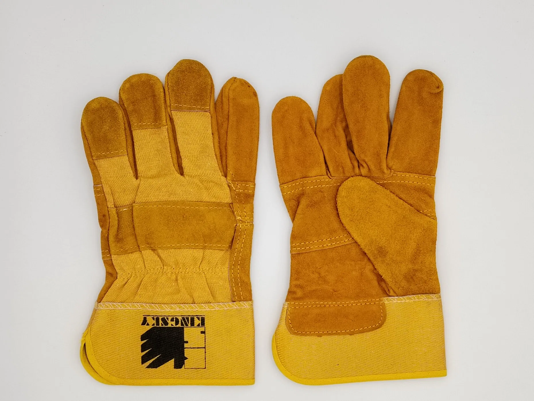 Cowhide Leather Patched Palm Yellow Cotton Back Half Lined Work Glove