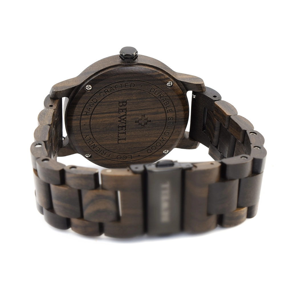 Custom New Design Fashion Black Sandal Men Day&Night Display Wood Watch