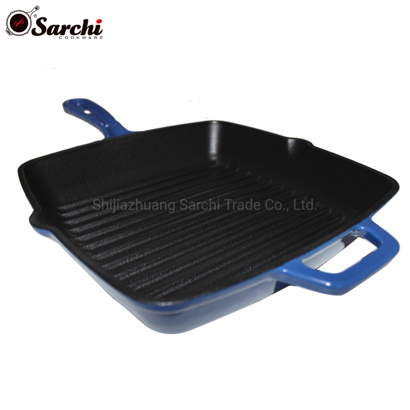 Kitchen Square Cast Iron Enamel Steak Frying Pan Skillet Grill Pan