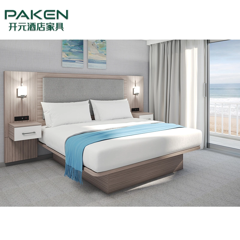 مصنع أثاث فوشان الضيافة الحديثة المصنوعة بشكل خاص 5 نجوم سرير كينغ غرفة نوم بحجم سرير منجّدة بألواح رأسية من الأثاث العادي في غرف الفندق