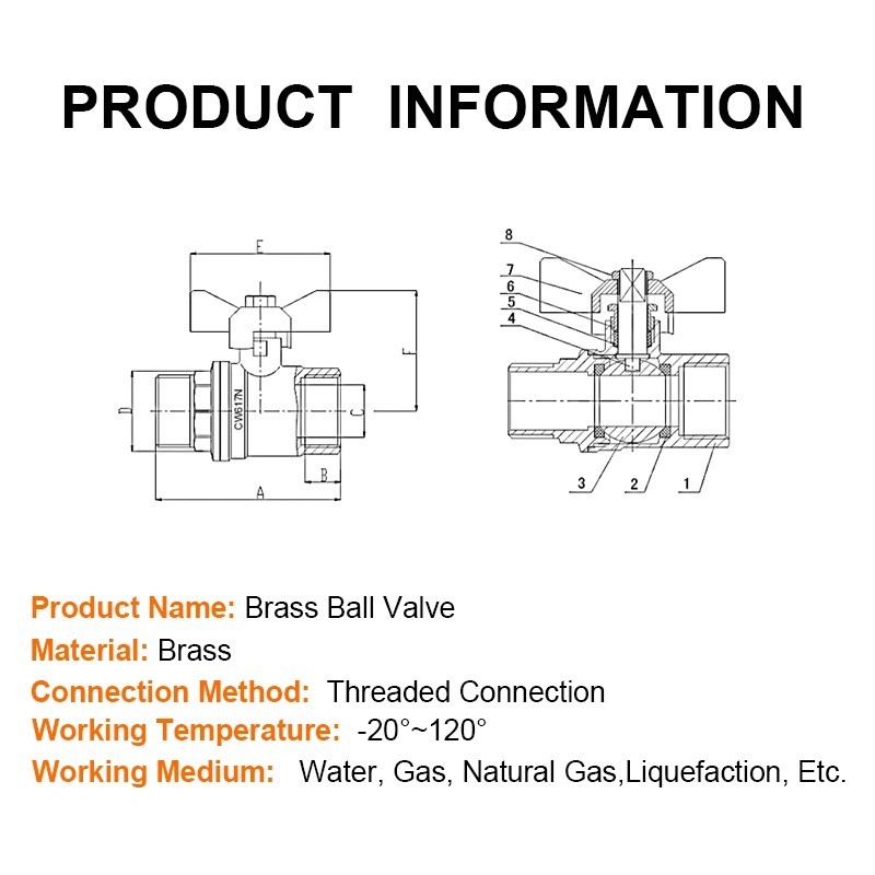 Chrome-Plated or Nickel-Plated Surface Brass Ball Valve with Butterfly Handle