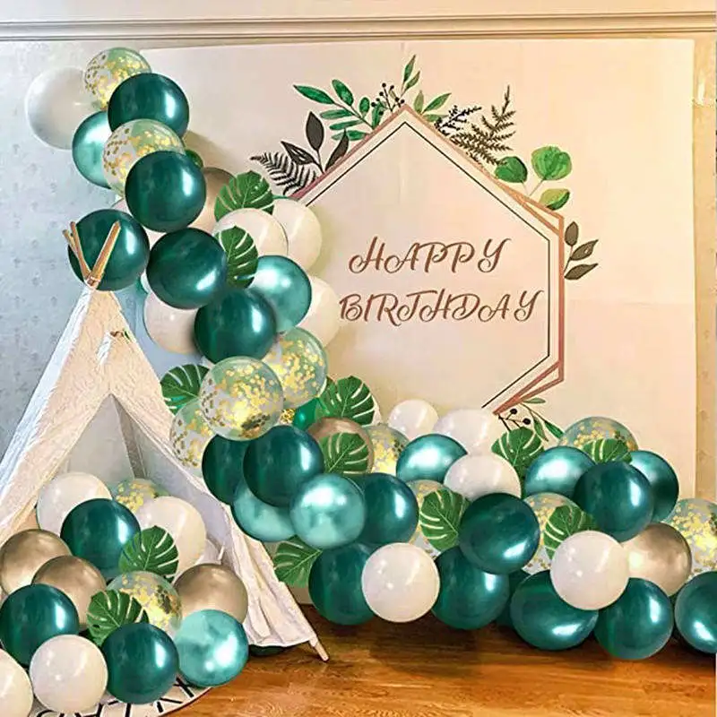 ألعاب الغابة Globos Green White Gold Confetti Metallic Latex بالون حفل عيد ميلاد زخارف 12 بوصة لاتكس بالون