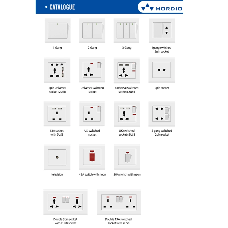Decoración del hogar Panel de PC 16A interruptor de pared y toma de corriente Bangladesh Saudita