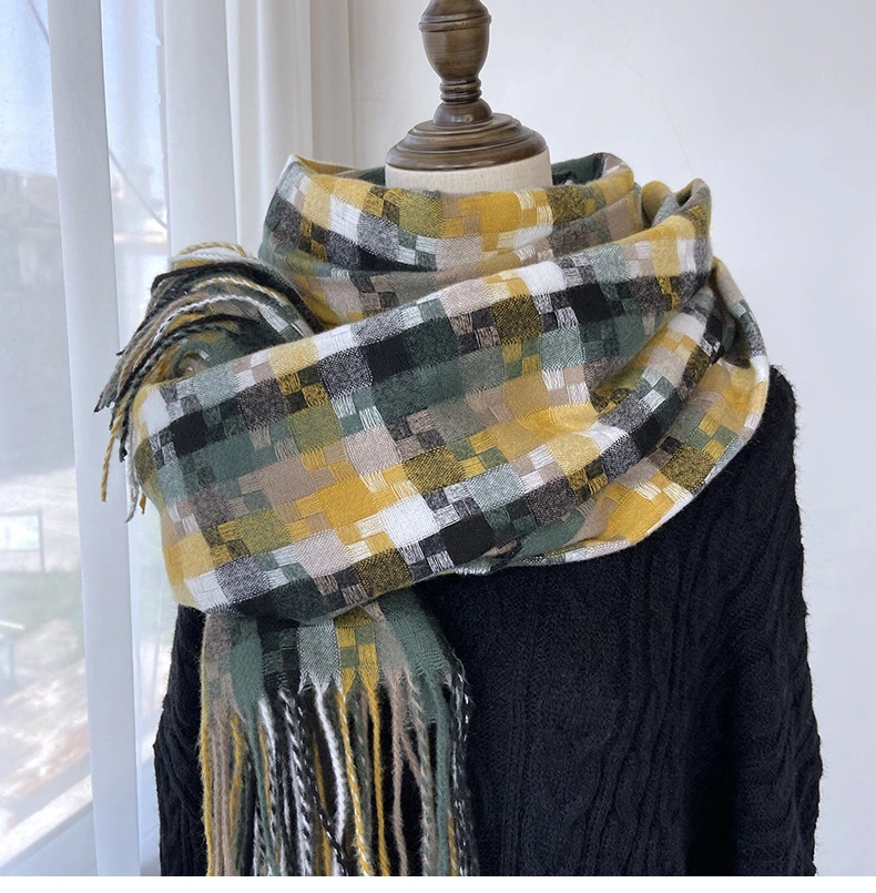 Fashion Plaid Autumn and Winter All-Match Sweet Cashmere Colorful Polyester Cotton Lady Scarf