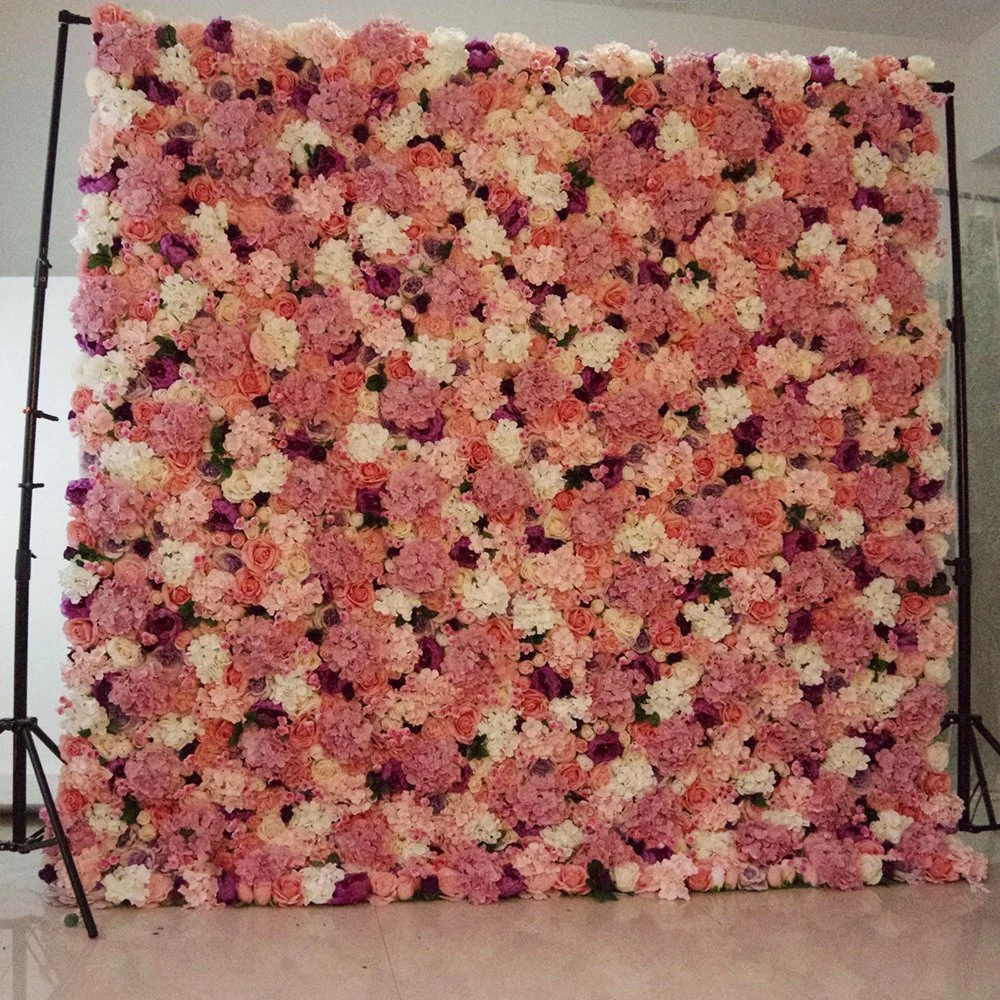 Luxury 240*240cm 3D Fabric Artificial Rose Flower Wall Panel for Wedding Banquet Hotel Decorate Display