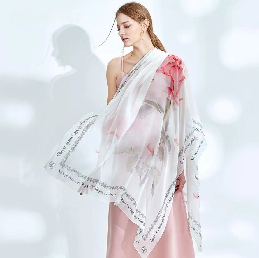 100% Silk Chiffon Digital Print Long Scarf