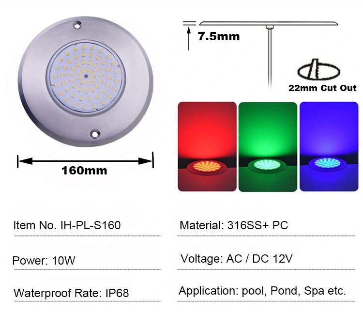 24W RGB Pool Lights Surface Mounted DC12/24V SPA 1.5feet 1.5" 1.5 Inch 50 Feet LED Pool Light