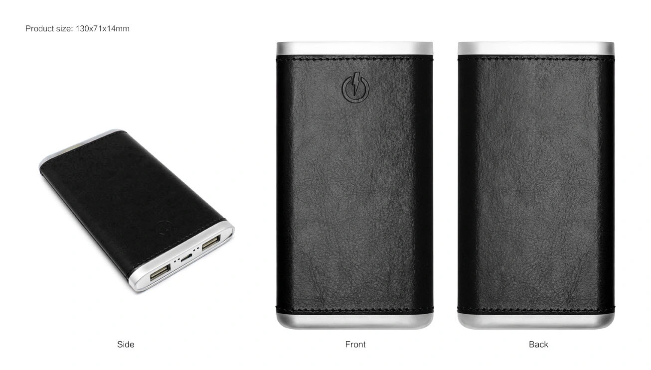 Custom Logo PU-Lederabdeckung Power Bank 6000mAh mit Dual Ausgänge