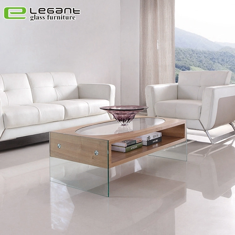 Akiyama Ash Wood Veneer Center Table with Tempered Glass Legs