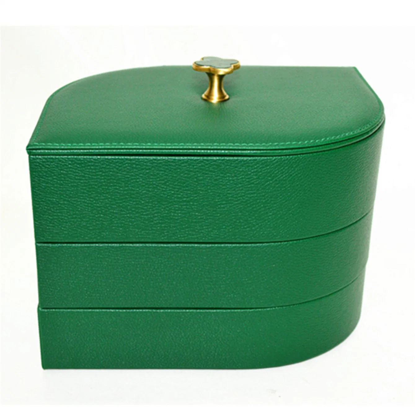 Unique Flower Shape White Green Textured Leather 4 Layers Wooden Jewelry Case