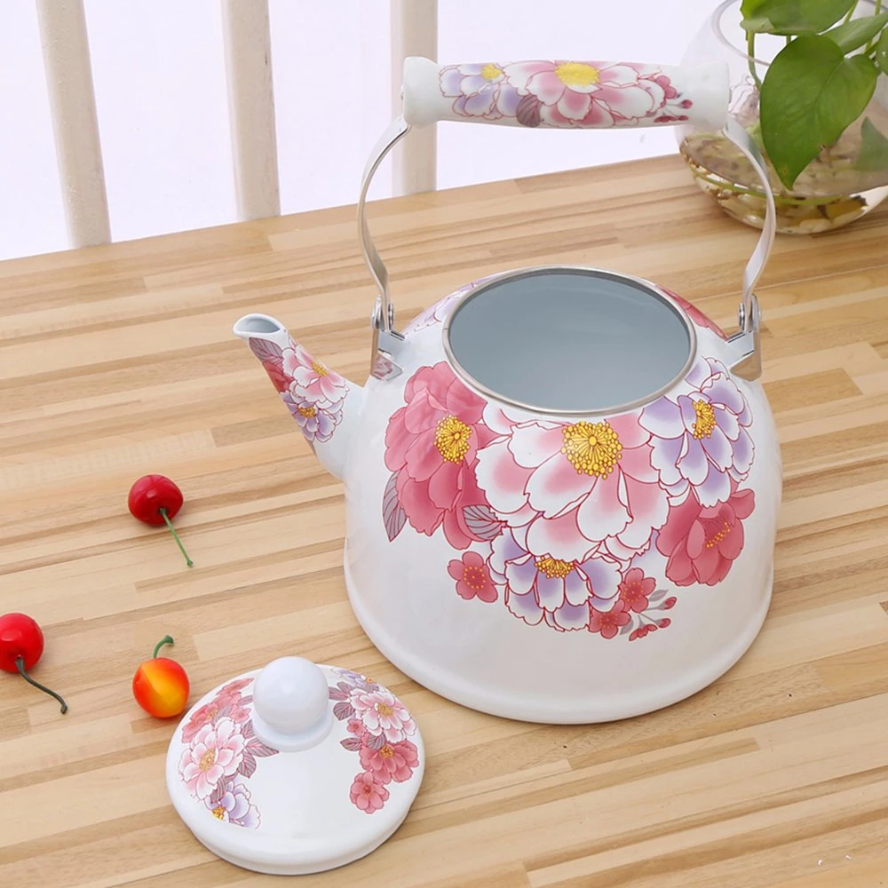 Durable Wholesale/Supplier All Flower Decal Enamel Tea Kettle with Pottery Handle 3.5L