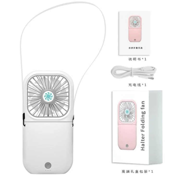 2021 Nouveau téléphone portable USB Creative Folding Hanging Neck Fan Personnalisation de cadeau de ventilateur de bureau sur pied avec Halter