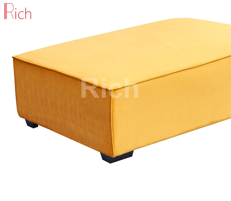 Modern Furniture Square Yellow Fabric Velvet Sofa Footstool Ottoman Big Size for Living Room