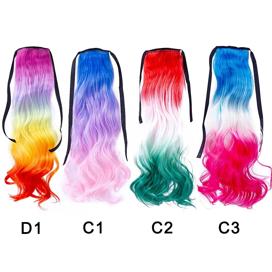 Alileader Ombre Color Highlight 20inch Long Water Wave Ponytail Tie up Synthetic Ponytail Extension with Ribbon Band