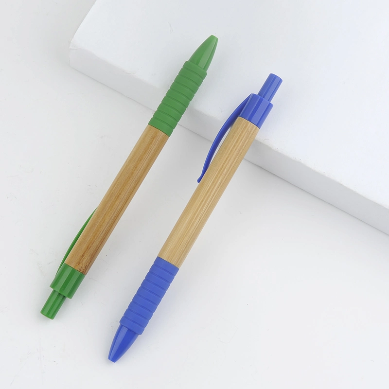 Custom Adverstising Office Plastic Eco Friendly Bamboo Click Ballpoint Pen