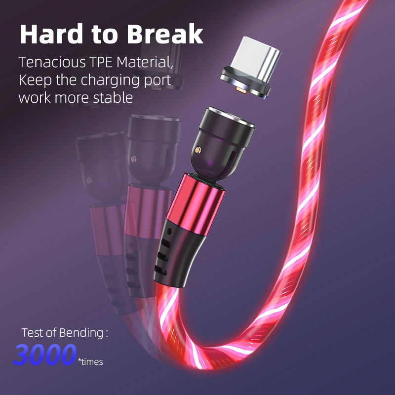 Magnetic Fast Charging USB Cable Flowing Light Phone Accessories Cable USB LED Luminous Micro Lighting Data Cable