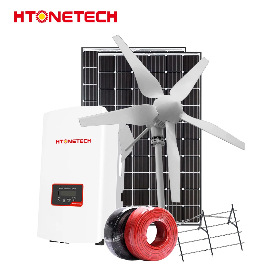 Htonetech Chine 24V Usine de panneaux solaires flexibles 500W 800W 1000W 1500W 2000W Chauffage 5kw Système d'alimentation solaire domestique avec la turbine éolienne la plus efficace.