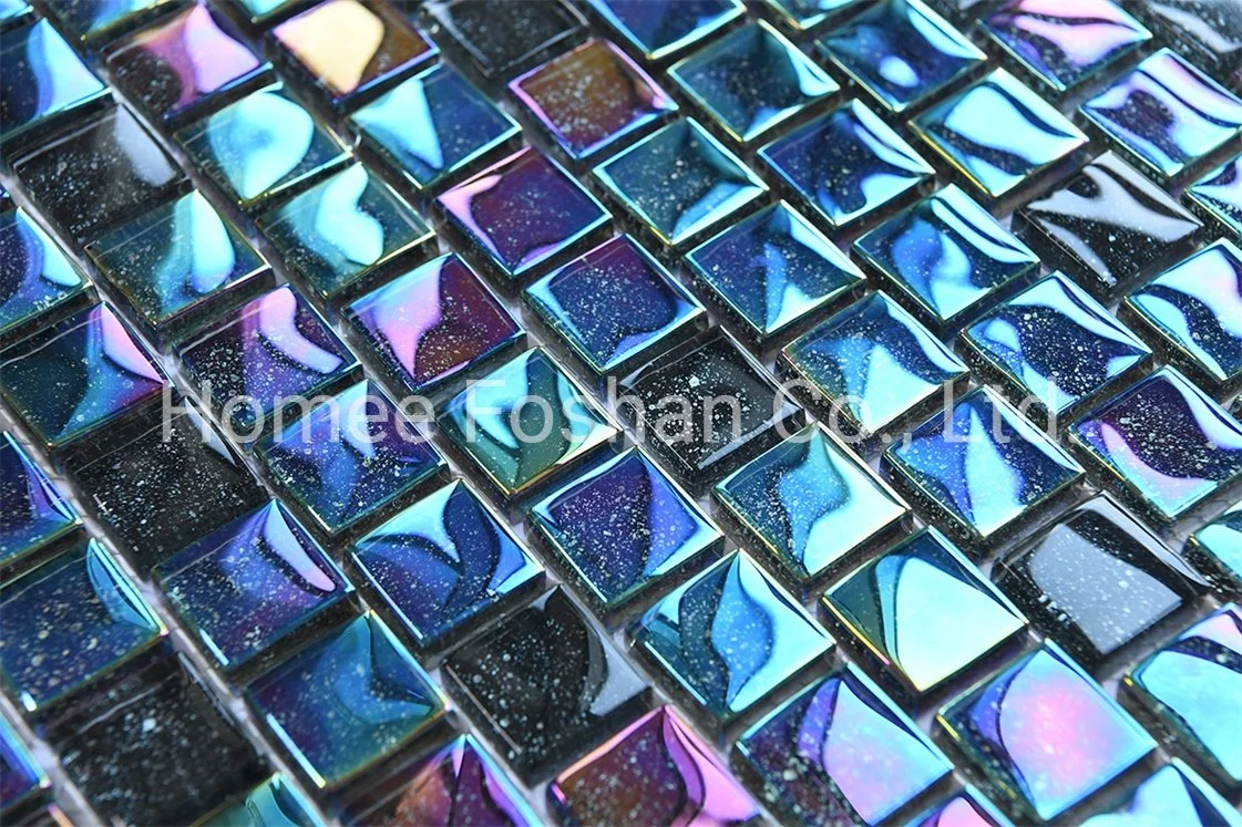 Fabricante de Foshan iridiscentes brillante Cristal cuadrado azul piscina mosaico de personalización de la muestra