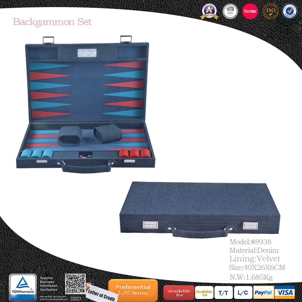 Las ventas en caliente de lujo Custom Color Denim y juego de Backgammon de terciopelo azul