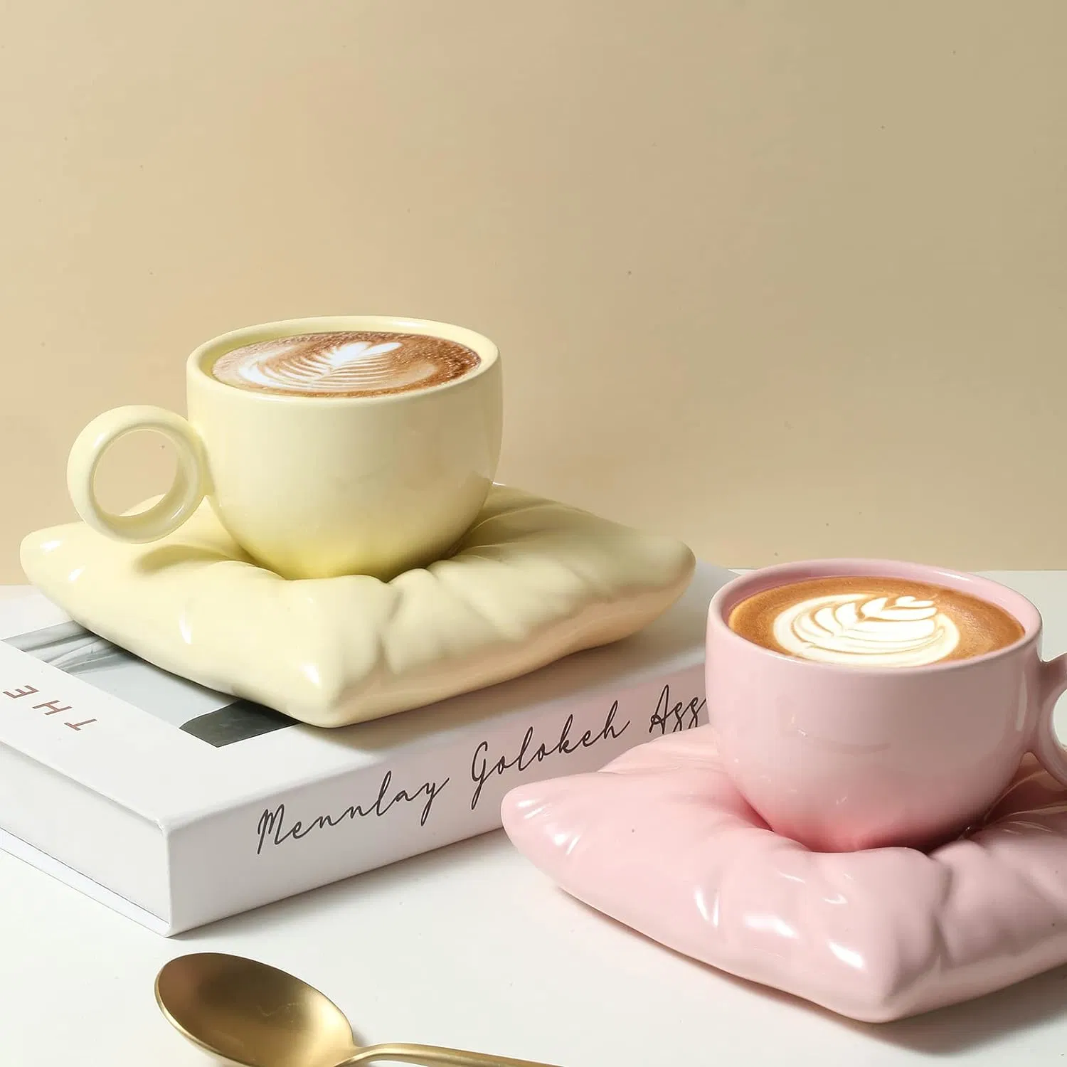 Cappuccino Cup and Saucer Set 200ml for Specialty Coffee Drinks Pillow Coaster Design Mug Tea Cup