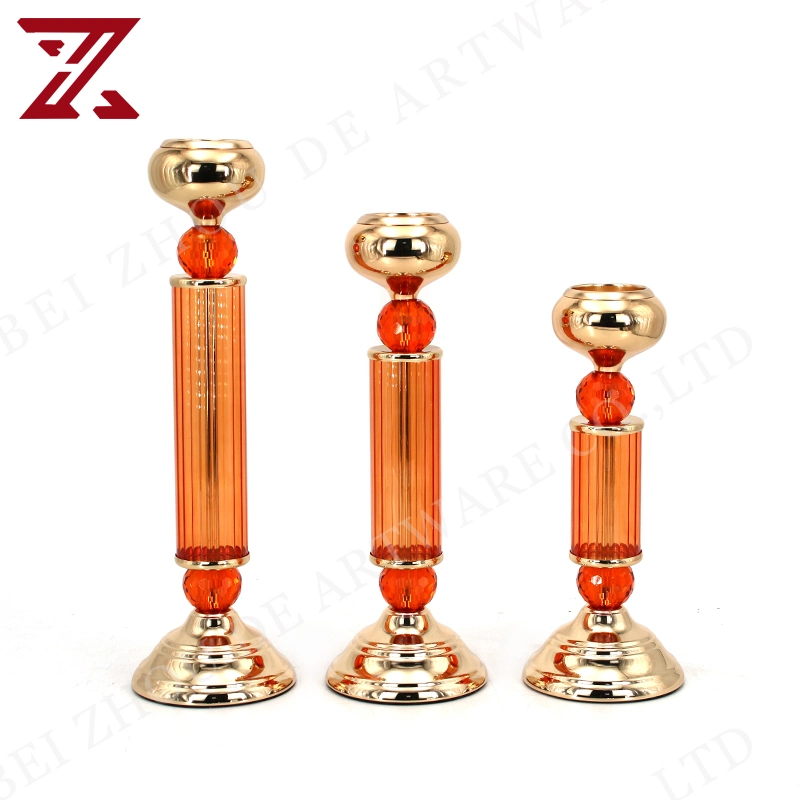 Wholesale/Supplier Luxury Glass Tabletop Ornament Golden Metal Base Candle Holder Candy Jar Art Home Decor