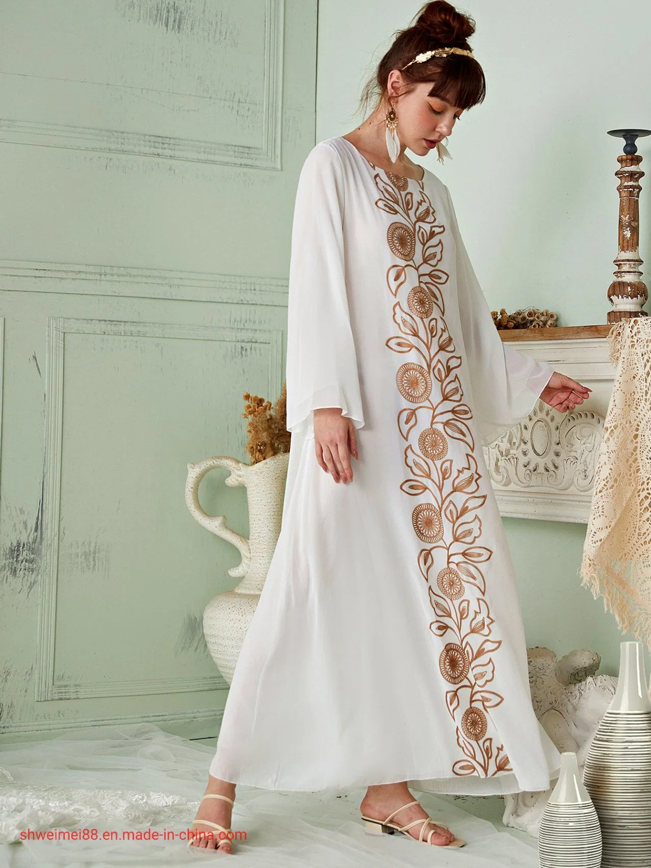 New Fashion Wholesale/Supplier Factory Women Dress Modest White Abaya Arabian Kaftan Ladies Dresses Canada Attire USA Singapore Maxi Dresses