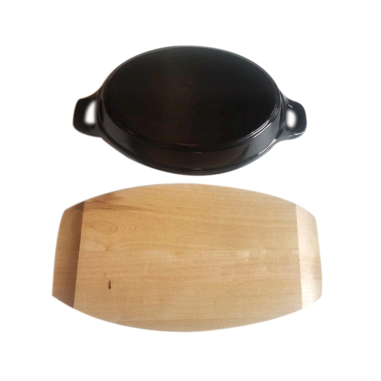 Oval Cast Iron Mini Sizzler Sizzling Pan Sizzler Serving Pan with Wooden Base Stand Tray Supplier From China