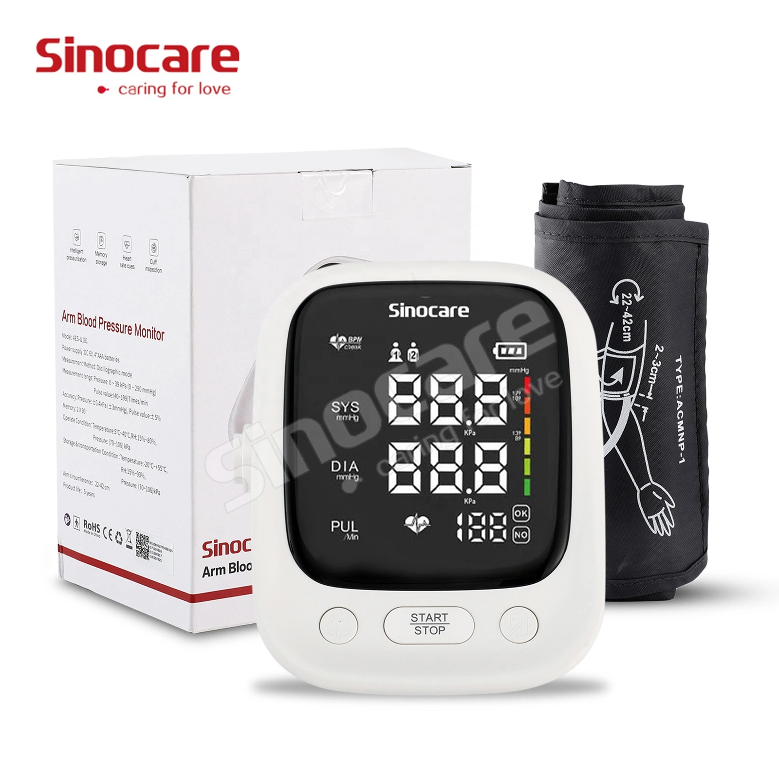 Sinocare Top Quality Hospital Blood Pressure Monitor Arm Type Heart Rate Digital Blood Pressure Monitor Apparatus