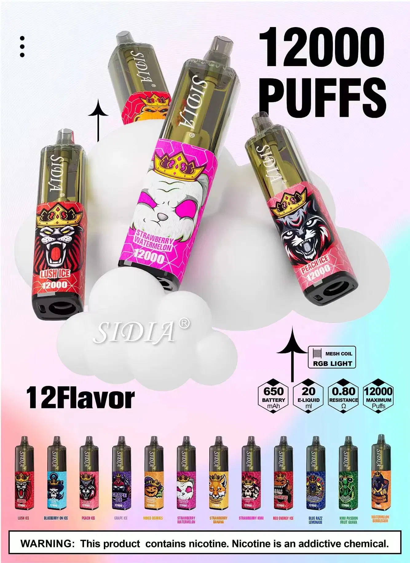 Venta en caliente Sidia 12000 Puffs Disposable/Chargeable vape VAPE al por mayor