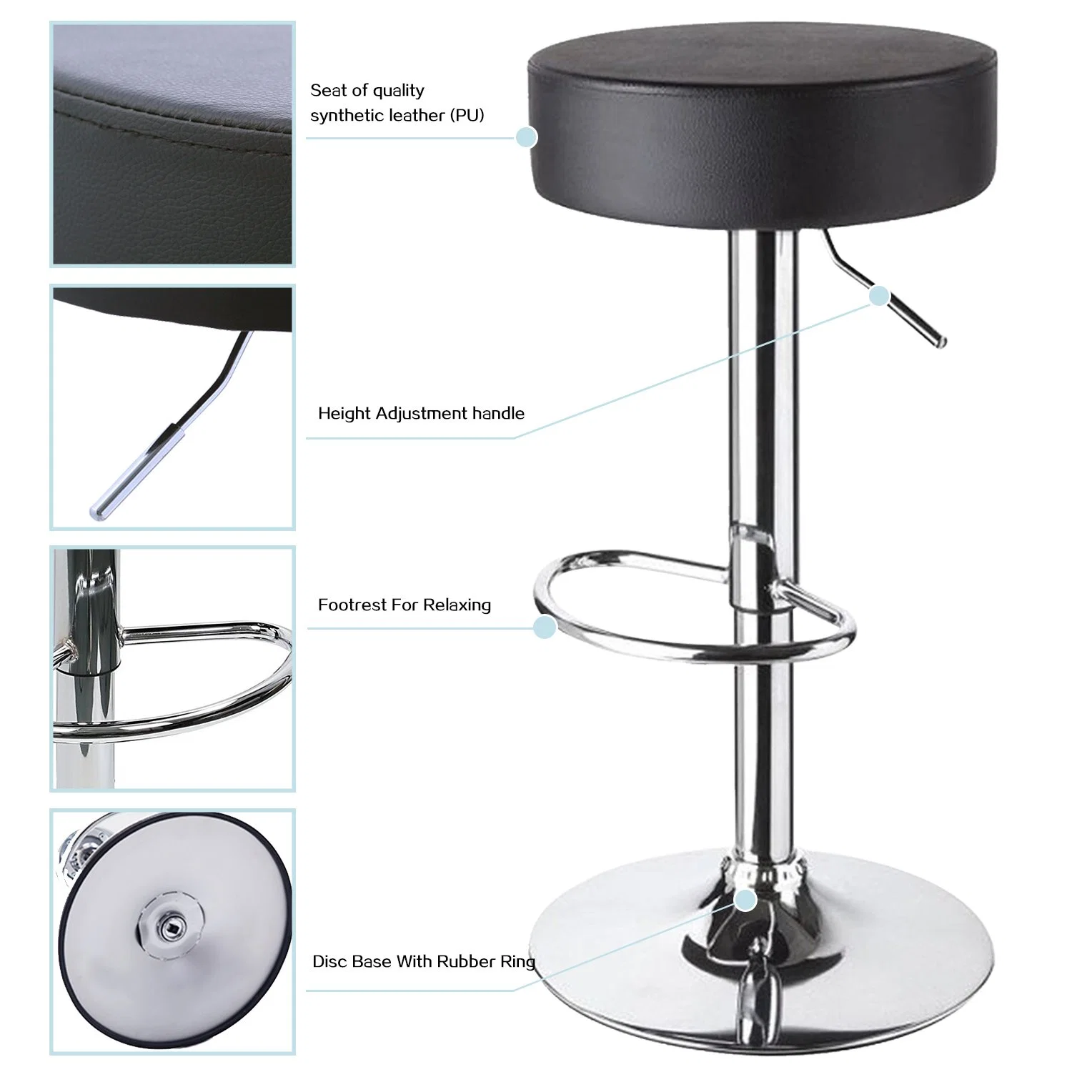 Height Adjustable 360 Rotary Bar Stools Counter Chair for Restaurant Kitchen Cafe