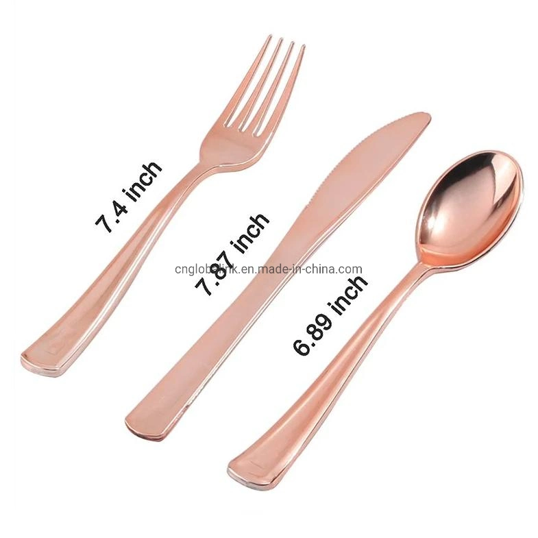 Wholesale PS Disposable Rose Gold Plastic Fork Spoon Knife Cutlery Set