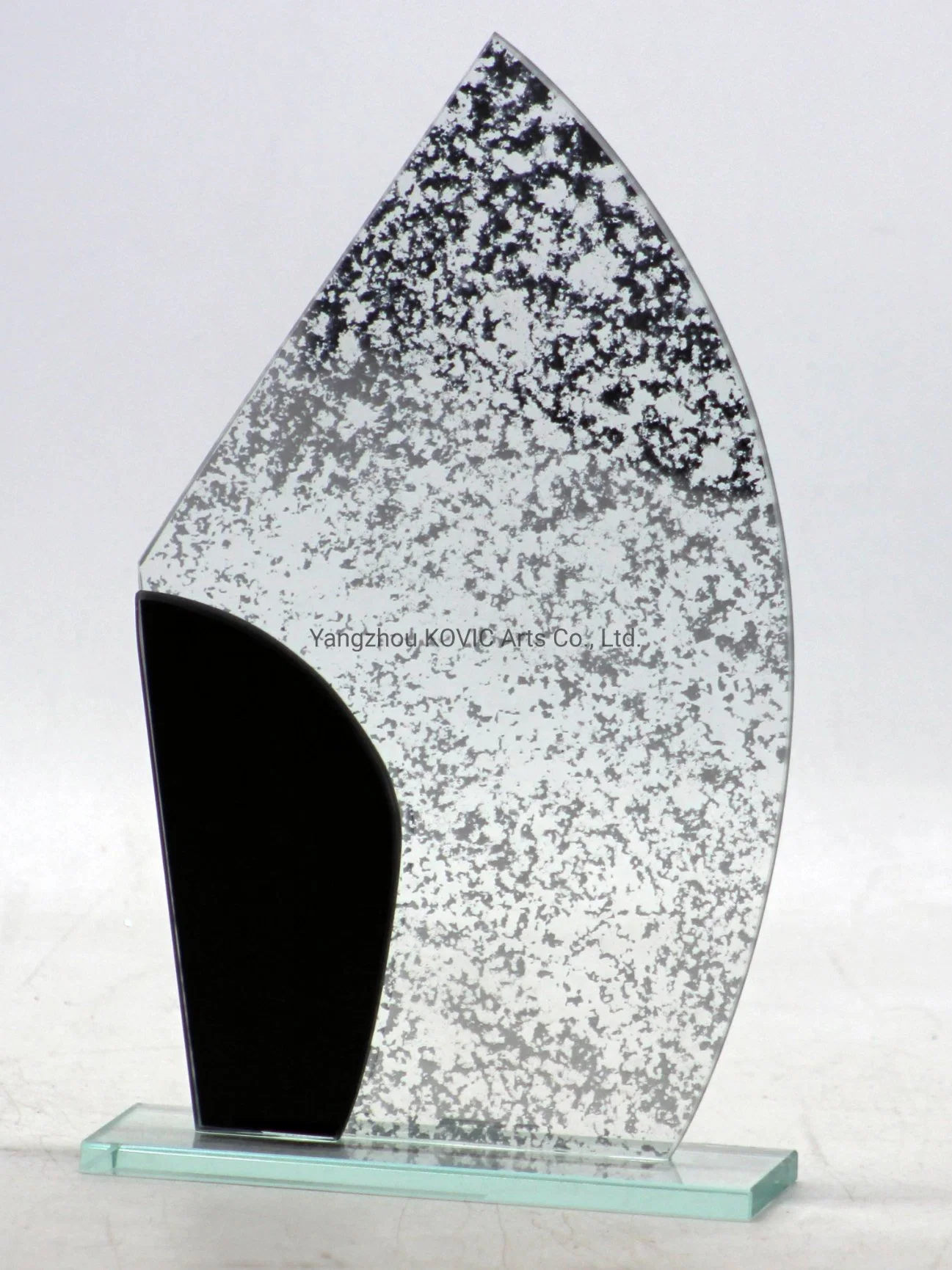 Custom Design Irregular Shape Sandblasting Silver Finish Glass Trophy Award