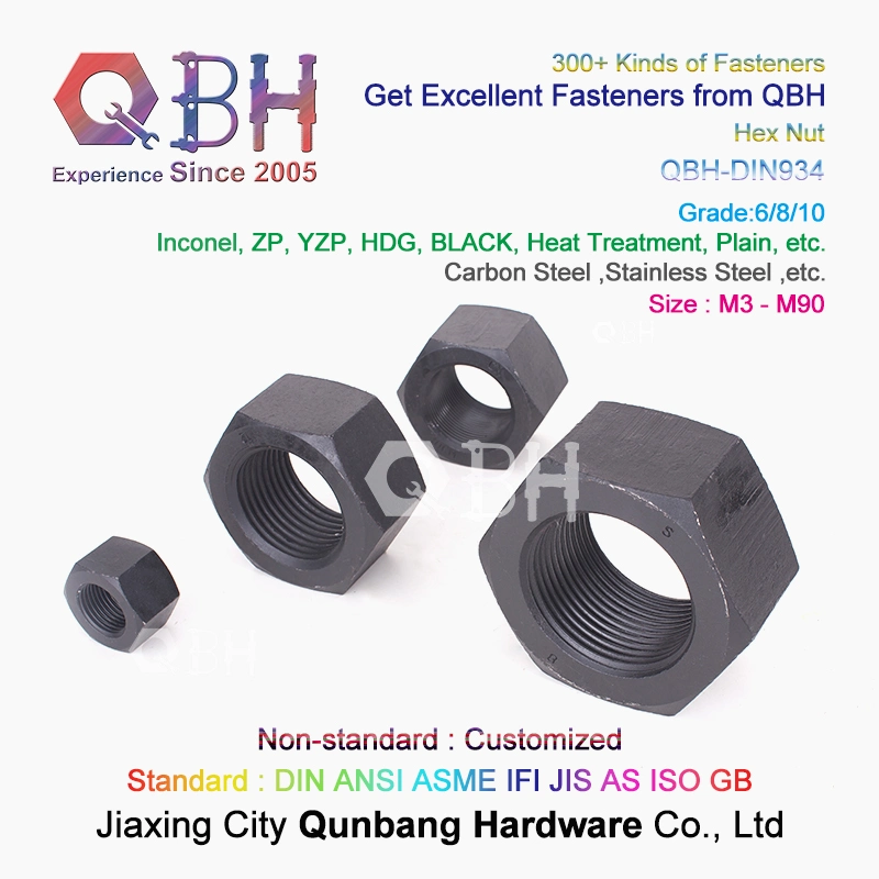 Qbh DIN 934 Carbon Stainless Steel Hex Hexagonal Hexagon Nut Inconel/Zinc/Black/H. D. G Plated Connecting Rod Conrod Nut