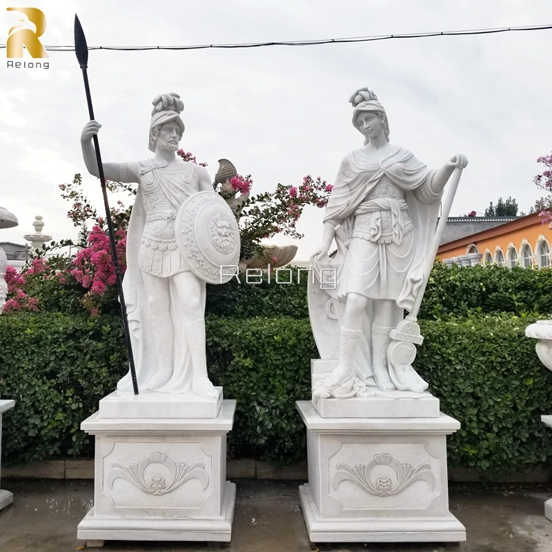 Hand Carved White Marble Solider Life Size Stone Roman Warrior Sculpture for Outdoor Decor